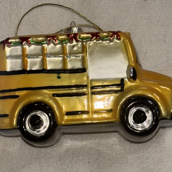 School Bus Christmas Tree Glass Ornament with Santa Claus Driver - Picture 6 of 12